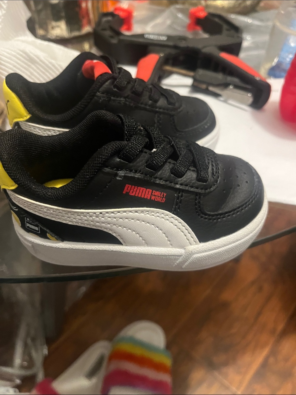 Puma Kids Black, White & Yellow Smiley World Sneaker